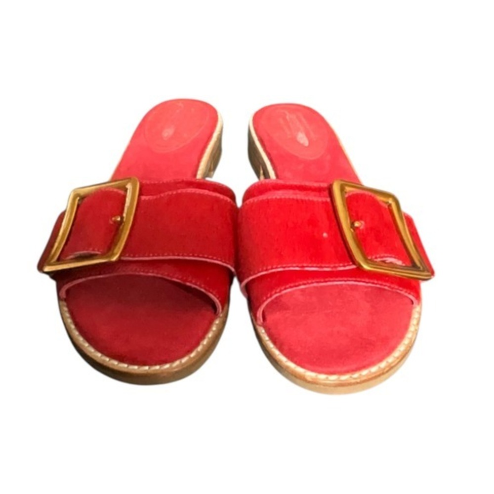 Jeffrey Campbell Sandals Womens 7.5 Red Free People Calf Hair Buckle Slide Shoes - Picture 10 of 16
